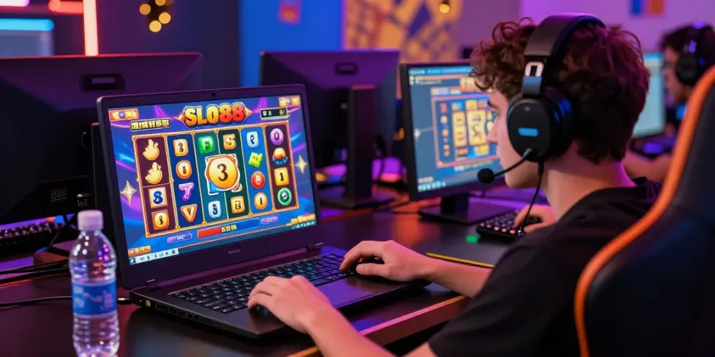 Menikmati permainan slot88 online yang penuh warna dengan suasana gaming yang seru.