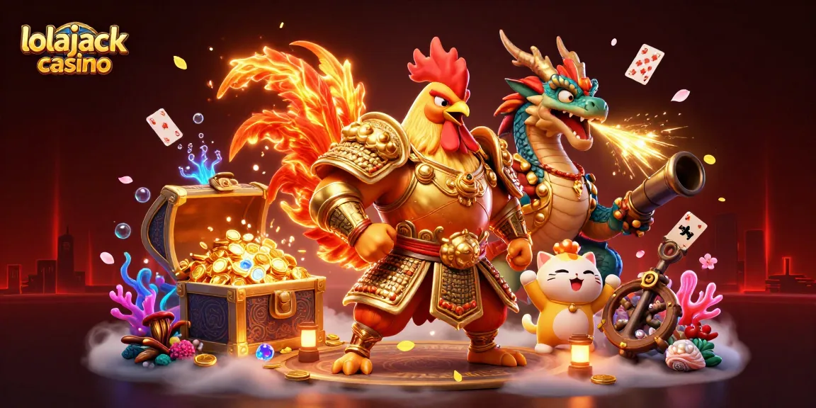 Experience thrilling gameplay at lolajack casino with golden treasures, heroic characters, and vibrant casino elements.